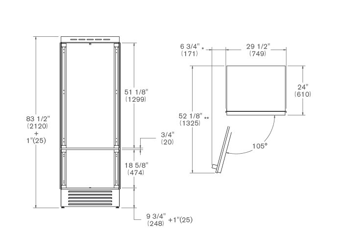 75 cm Built-In Bottom Mount, Panel Ready Left hinges | Bertazzoni