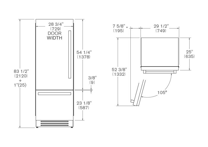 75cm Built-In Bottom Mount, Panel Installed Left hinges | Bertazzoni