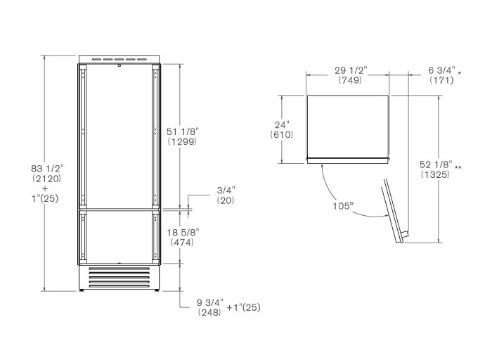 75 cm Built-In Bottom Mount, Panel Ready Right hinges | Bertazzoni