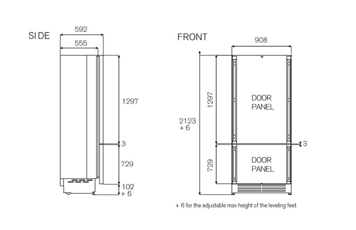 90cm built-in bottom mount refrigerator with ice maker and water dispenser | Bertazzoni