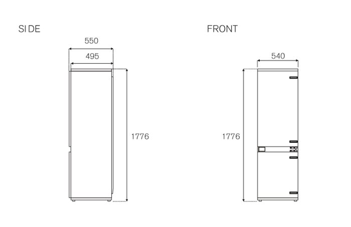 60 cm built-in bottom mount refrigerator H177cm, sliding door | Bertazzoni