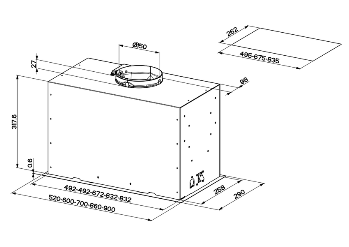 86 cm built-in hood, 1 motor | Bertazzoni